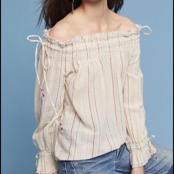 Anthropologie Tops - Anthropologie LOVE SAM Off-Shoulder Striped Cream Top